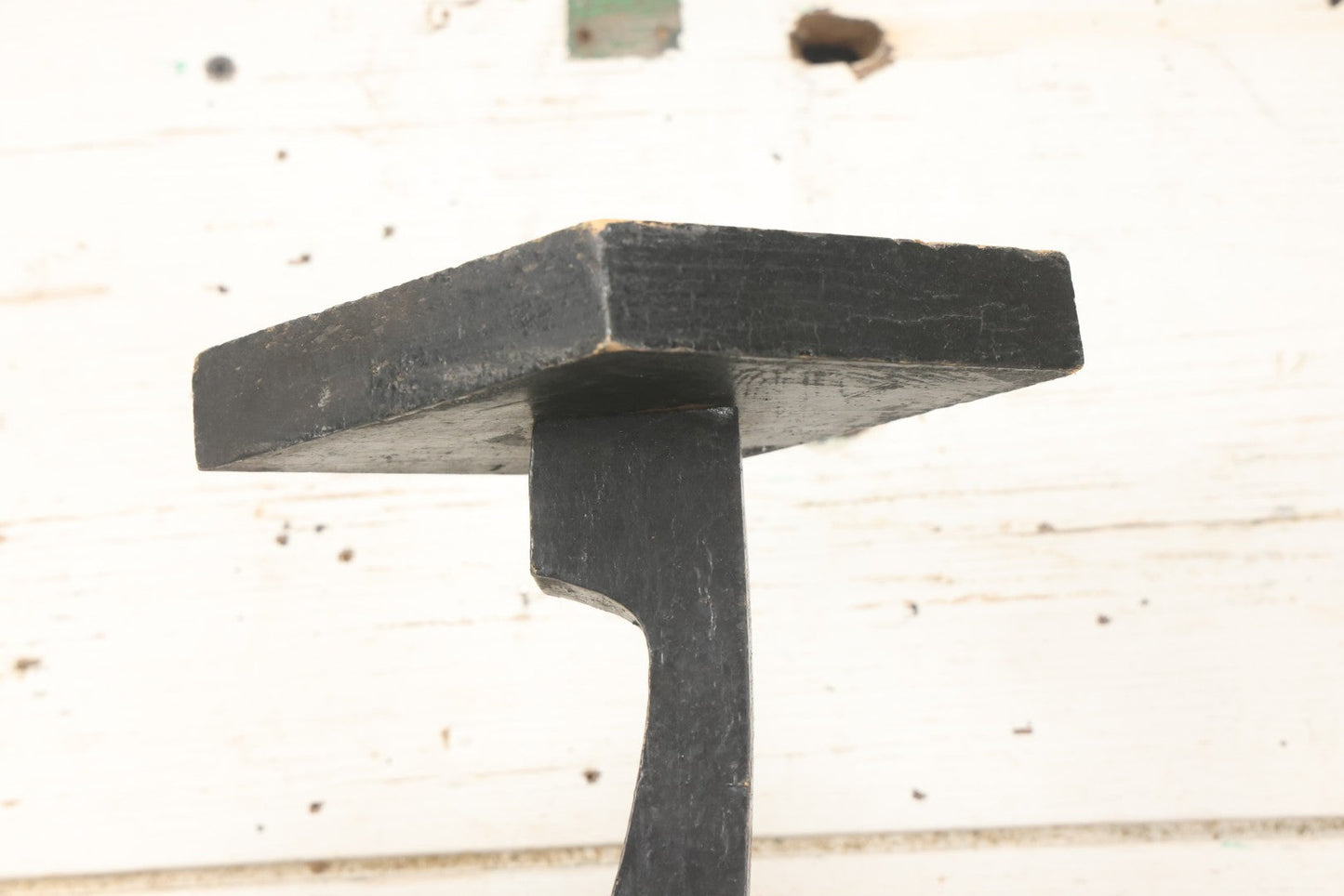 Lot 010 - Antique Folk Art Wooden Black Cat Silent Butler Ashtray Stand With Brown Glass Eyes And Diamond Tray, Unfinished Appearance, 24-5/8" H