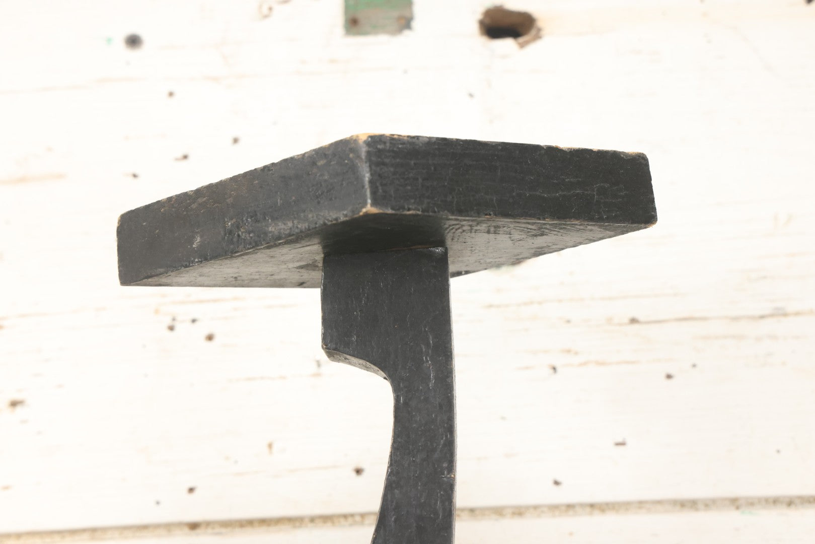 Lot 010 - Antique Folk Art Wooden Black Cat Silent Butler Ashtray Stand With Brown Glass Eyes And Diamond Tray, Unfinished Appearance, 24-5/8" H