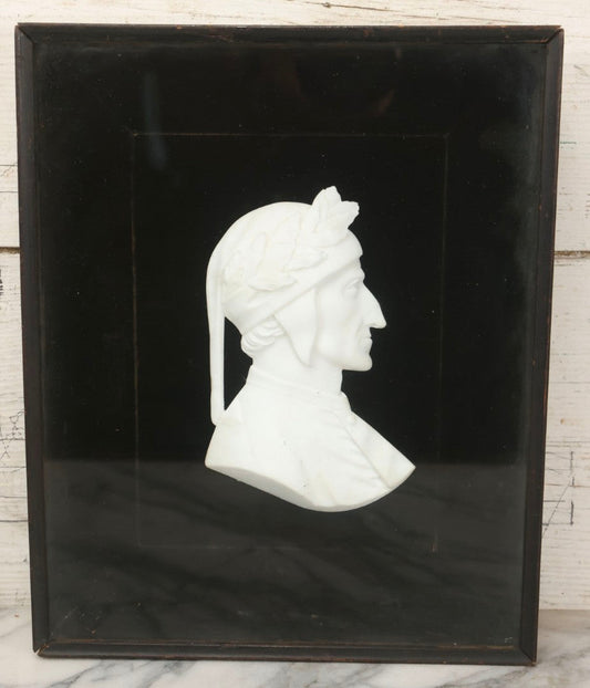 Lot 014 - Antique Shadowbox With Marble Bust In Profile Of Dante Alighieri, Black Velvet Backing, Frederick Keppel & Co., New York City, Marked No. D 355, 11" x 13-5/8"