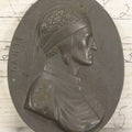 Lot 015 - Antique Pressed Bronze Oval Portrait Plaque Of Dante Alighieri In Profile With Hanging Loop On Verso, 3-1/2" x 4-1/2"