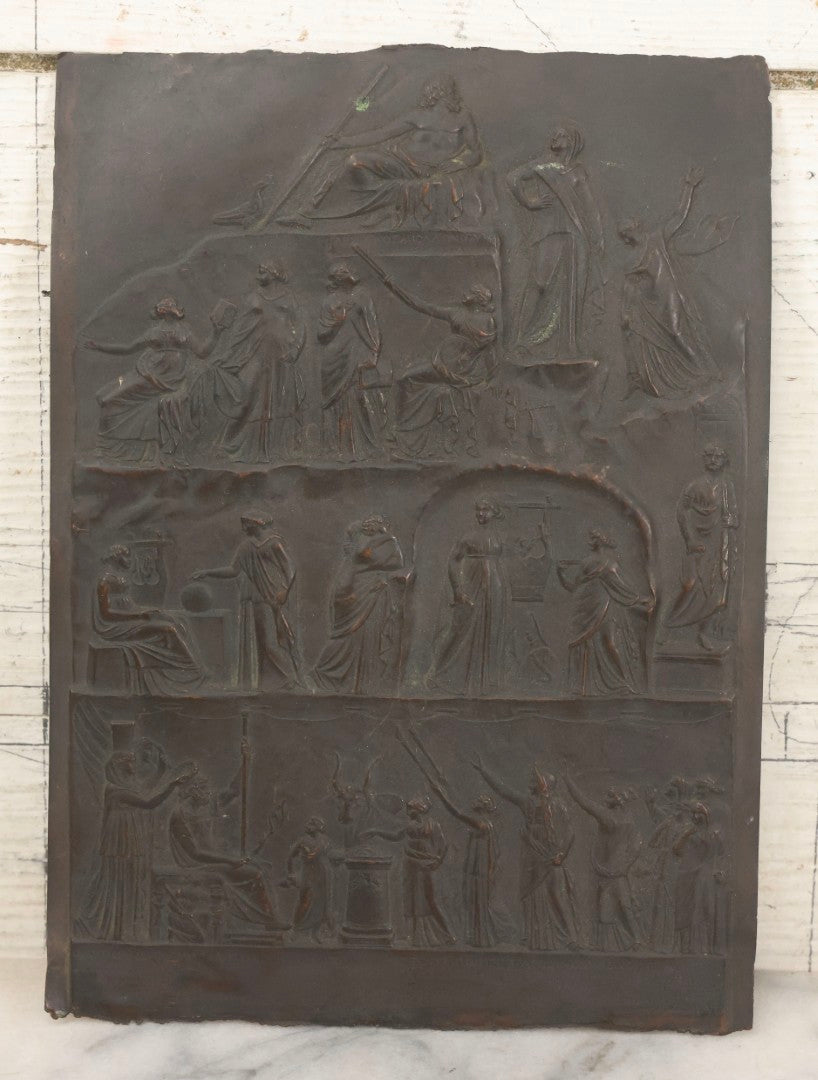 Lot 016 - Antique Pressed Copper Relief "Apotheosis Of Homer" After Archelaus Of Priene, Dated April 1856, Modeled After The 3rd Century B.C. Marble Original In The British Museum, 6-1/2" x 8-7/8"