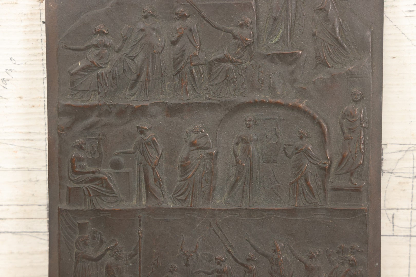 Lot 016 - Antique Pressed Copper Relief "Apotheosis Of Homer" After Archelaus Of Priene, Dated April 1856, Modeled After The 3rd Century B.C. Marble Original In The British Museum, 6-1/2" x 8-7/8"