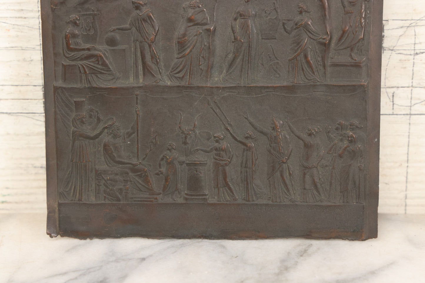 Lot 016 - Antique Pressed Copper Relief "Apotheosis Of Homer" After Archelaus Of Priene, Dated April 1856, Modeled After The 3rd Century B.C. Marble Original In The British Museum, 6-1/2" x 8-7/8"