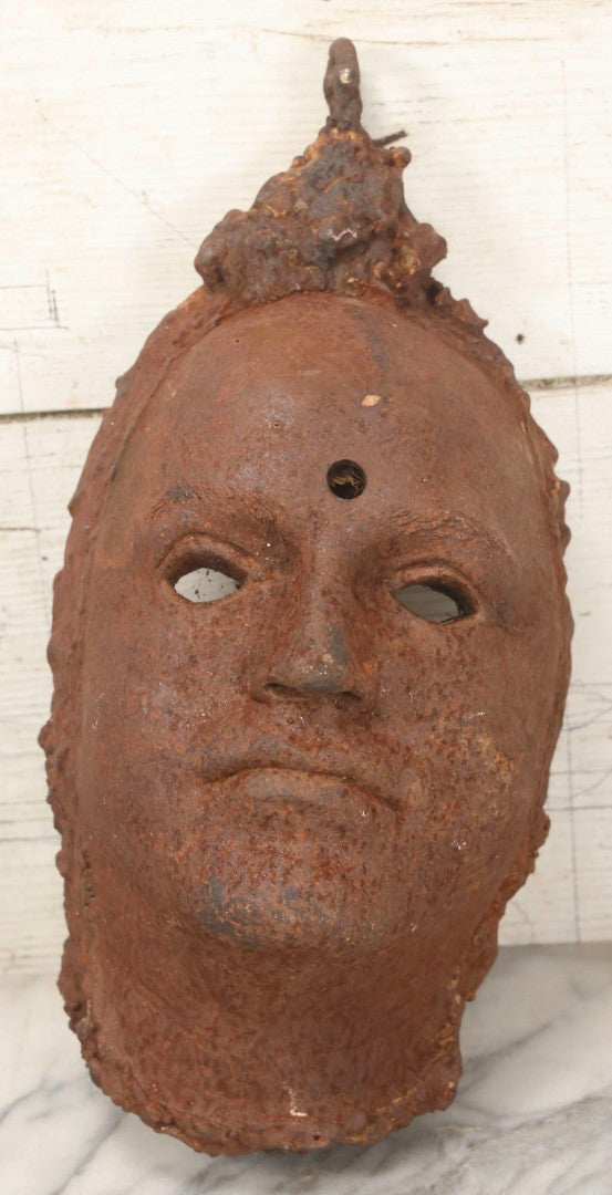 Lot 019 - Antique Cast Iron Face Mask Or Architectural Element With Hook, 15" H