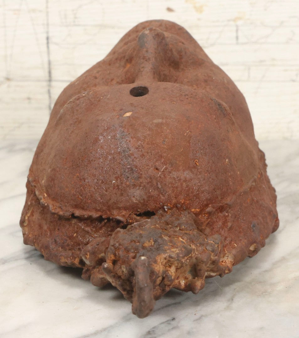 Lot 019 - Antique Cast Iron Face Mask Or Architectural Element With Hook, 15" H