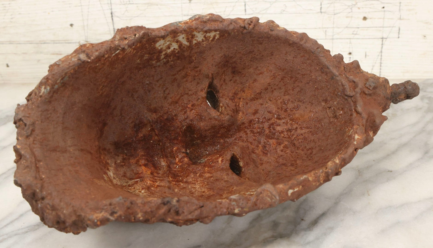 Lot 019 - Antique Cast Iron Face Mask Or Architectural Element With Hook, 15" H