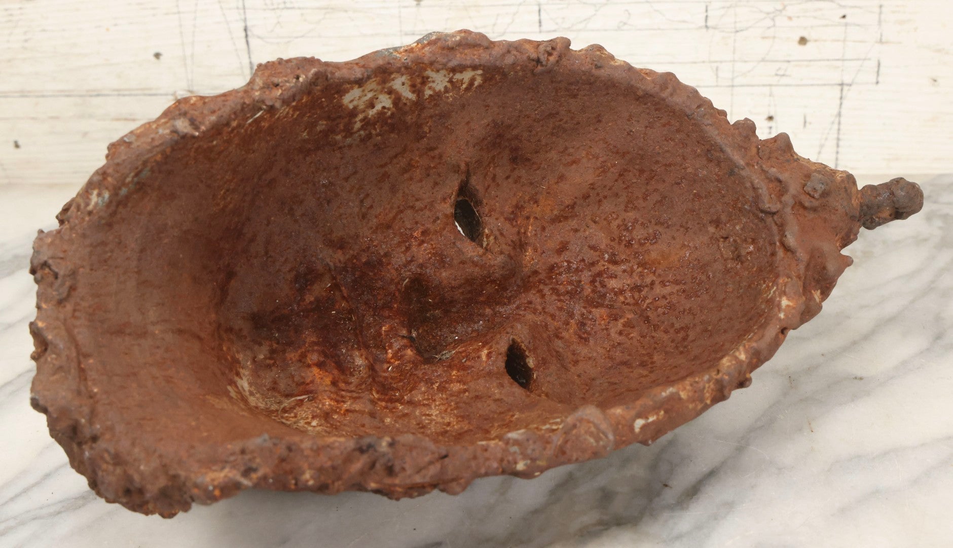 Lot 019 - Antique Cast Iron Face Mask Or Architectural Element With Hook, 15" H