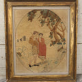Lot 022 - Antique Framed Needlework Embroidery Depicting A Pastoral Scene With A Scottish Couple Beneath A Tree, Circa Early 19th Century, In Gilt Wood Frame, Arteffects Gallery, Northampton, Massachusetts, 17" x 19-3/4"