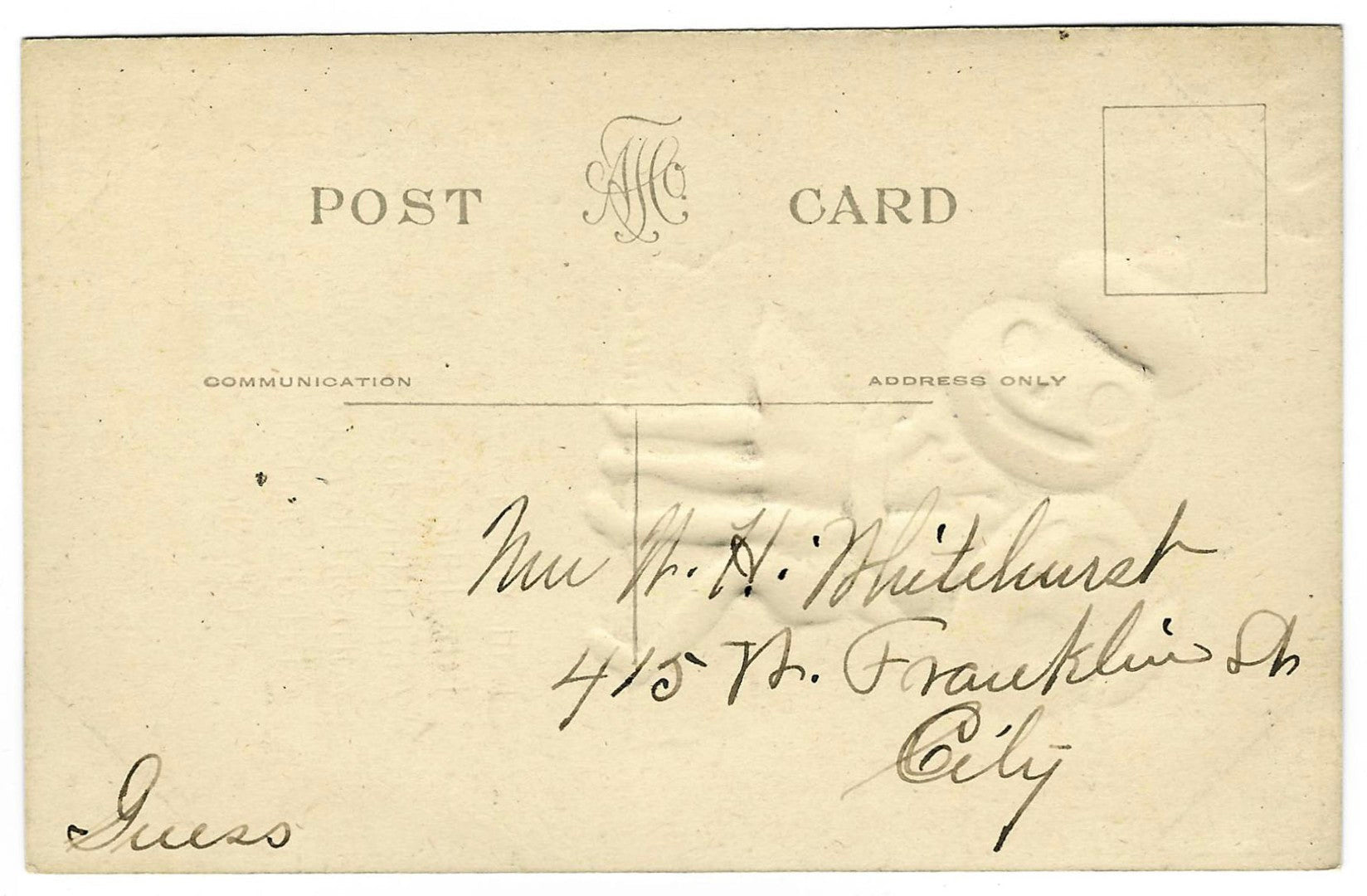 Lot 023 - Antique Embossed Glitter Hallowe'en Postcard Depicting Jack-O-Lantern Couple Seated On Log Beneath Moon, “Little Willie Pumpkin Head,” Taylor Art Co., Copyright 1908, Written On Verso