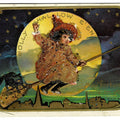 Lot 030 - Antique Embossed Glitter Halloween Postcard “Jolly Halloween – May Fortune Smile On You” Depicting Child Riding Broom With Black Cat, Series 304, Not Postmarked, Unused