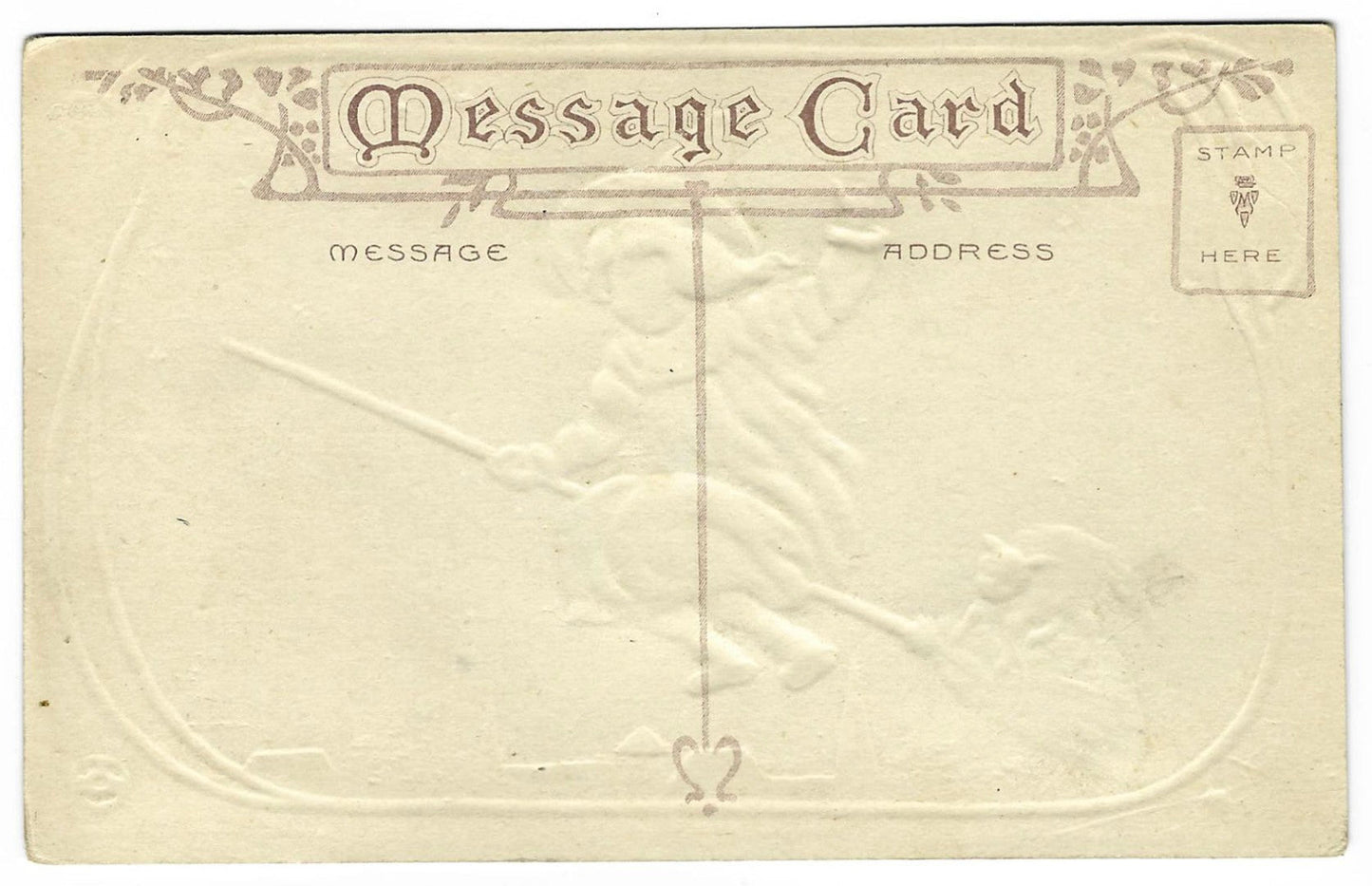 Lot 030 - Antique Embossed Glitter Hallowe'en Postcard “Jolly Hallowe'en – May Fortune Smile On You” Depicting Child Riding Broom With Black Cat, Series 304, Not Postmarked, Unused