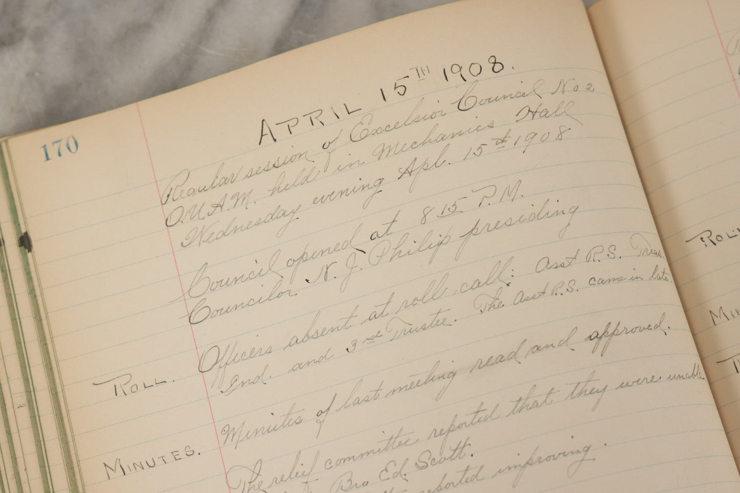 Lot 035 - Antique Grouping Of Archival Materials From The Order Of United American Mechanics O.U.A.M., Excelsior Council No. 2, Waterbury, Connecticut, Including Three Meeting Minute Books, 1876–1909, And Loose Ephemera