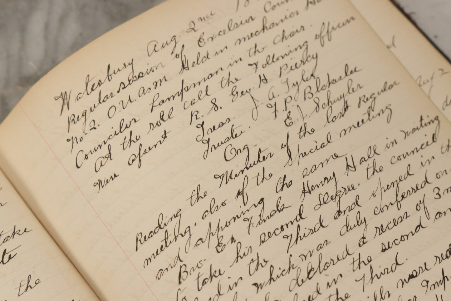 Lot 035 - Antique Grouping Of Archival Materials From The Order Of United American Mechanics O.U.A.M., Excelsior Council No. 2, Waterbury, Connecticut, Including Three Meeting Minute Books, 1876–1909, And Loose Ephemera