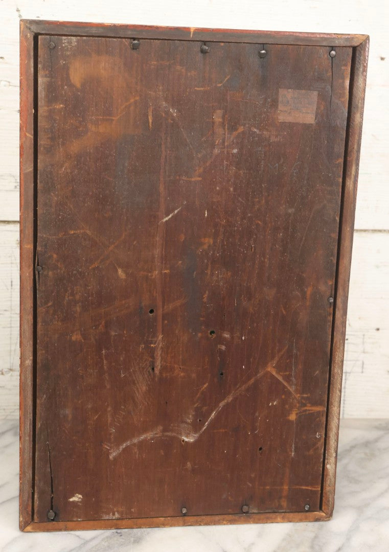 Lot 037 - Antique Wooden Clock Case With Reverse-Painted Dog Head Decoration, Seth Thomas, Thomaston, Connecticut, With Paper Label From O.J. Dodge, Watchmaker And Jeweler, Barre, Vermont, 13-3/4" x 16-1/2"