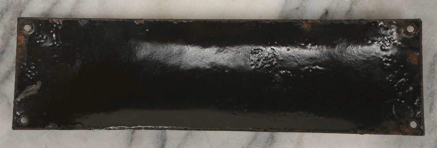 Lot 039 - Antique Convex Porcelain Sign “Ateliers” ( French, "Workshops") With Black Letters On White Field And Navy Blue Pinstripes, Marked "Busath-Brux," Édouard Busath, Brussels, Belgium, 9-7/8" x 2-3/4"