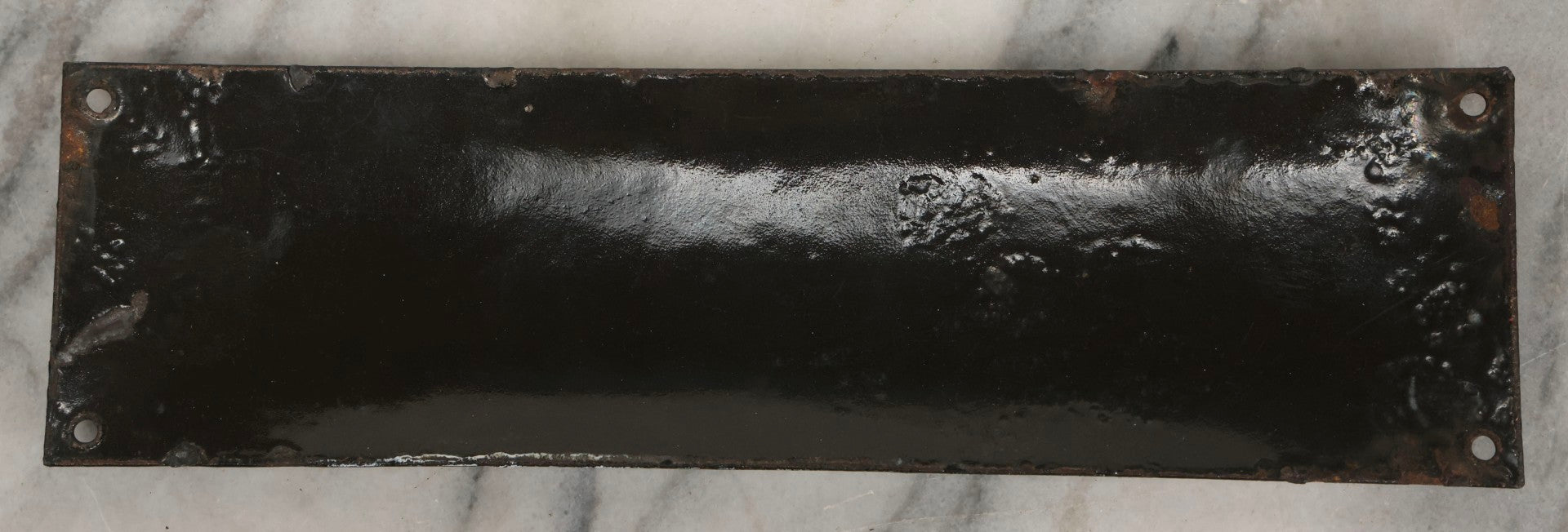 Lot 039 - Antique Convex Porcelain Sign “Ateliers” ( French, "Workshops") With Black Letters On White Field And Navy Blue Pinstripes, Marked "Busath-Brux," Édouard Busath, Brussels, Belgium, 9-7/8" x 2-3/4"