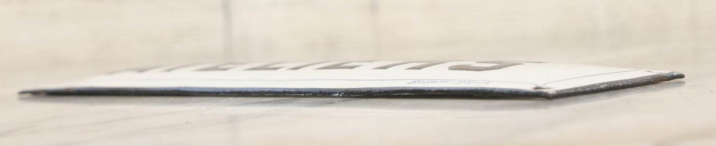 Lot 039 - Antique Convex Porcelain Sign “Ateliers” ( French, "Workshops") With Black Letters On White Field And Navy Blue Pinstripes, Marked "Busath-Brux," Édouard Busath, Brussels, Belgium, 9-7/8" x 2-3/4"