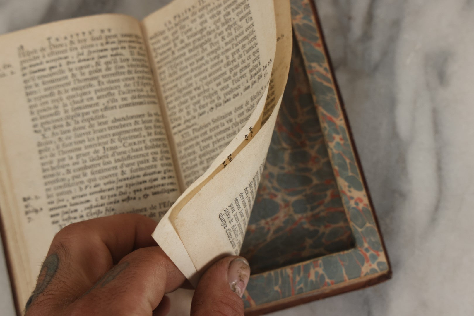 Lot 043 - Antique Hollowed Book Safe Made From “Traittez Sur La Prière Publique” (“Treatise On Public Prayer”), Bruxelles, 1707, By Eugene Henry Fricx, With French “P-V” Maker's Stamp