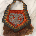 Lot 044 - Antique Victorian Red Velvet And Fur Handbag With Ornate Metal Filigree Appliqué And Brocade Interior