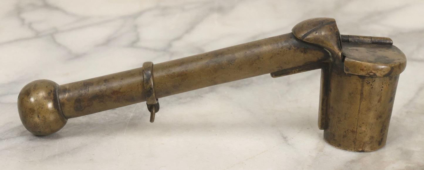 Lot 051 - Antique Copper Japanese Yatate Brush Inkwell With Sliding Loop And Hinged Lid, 7" L