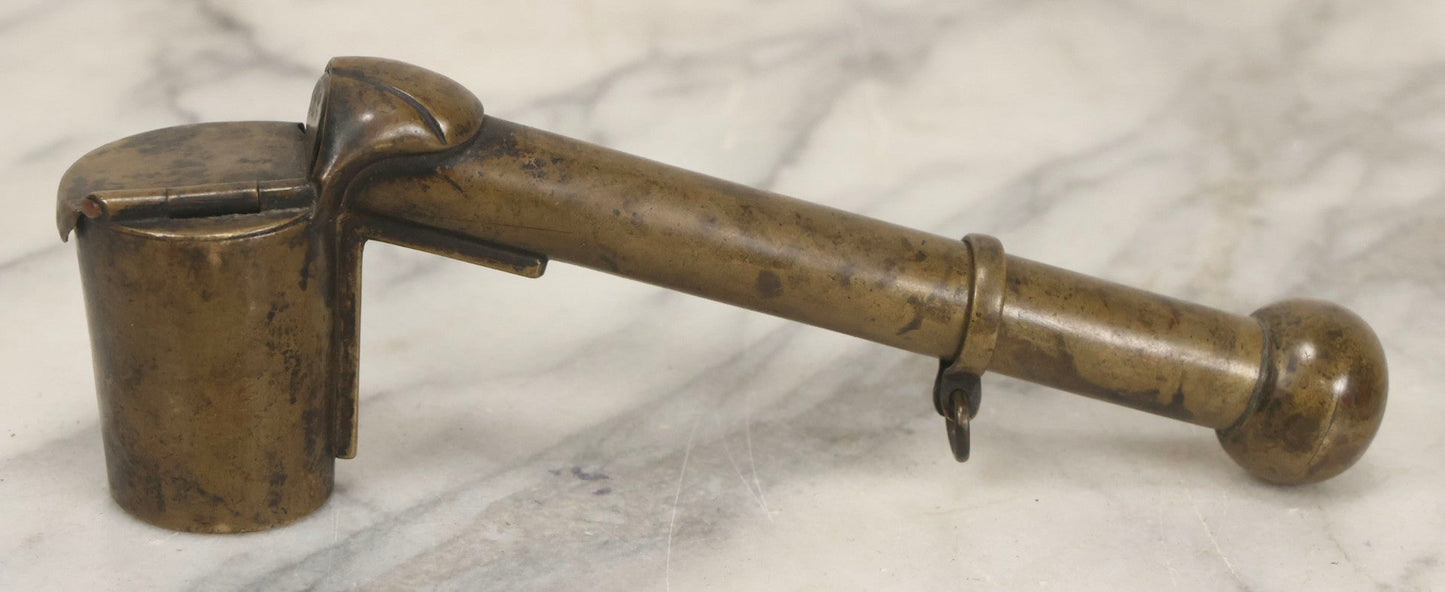 Lot 051 - Antique Copper Japanese Yatate Brush Inkwell With Sliding Loop And Hinged Lid, 7" L