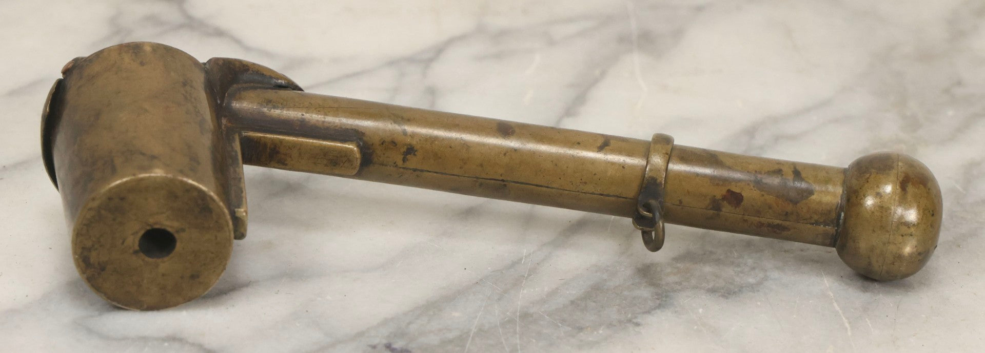 Lot 051 - Antique Copper Japanese Yatate Brush Inkwell With Sliding Loop And Hinged Lid, 7" L