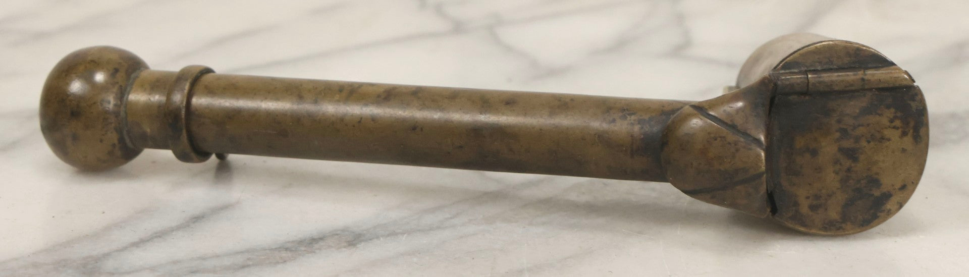 Lot 051 - Antique Copper Japanese Yatate Brush Inkwell With Sliding Loop And Hinged Lid, 7" L