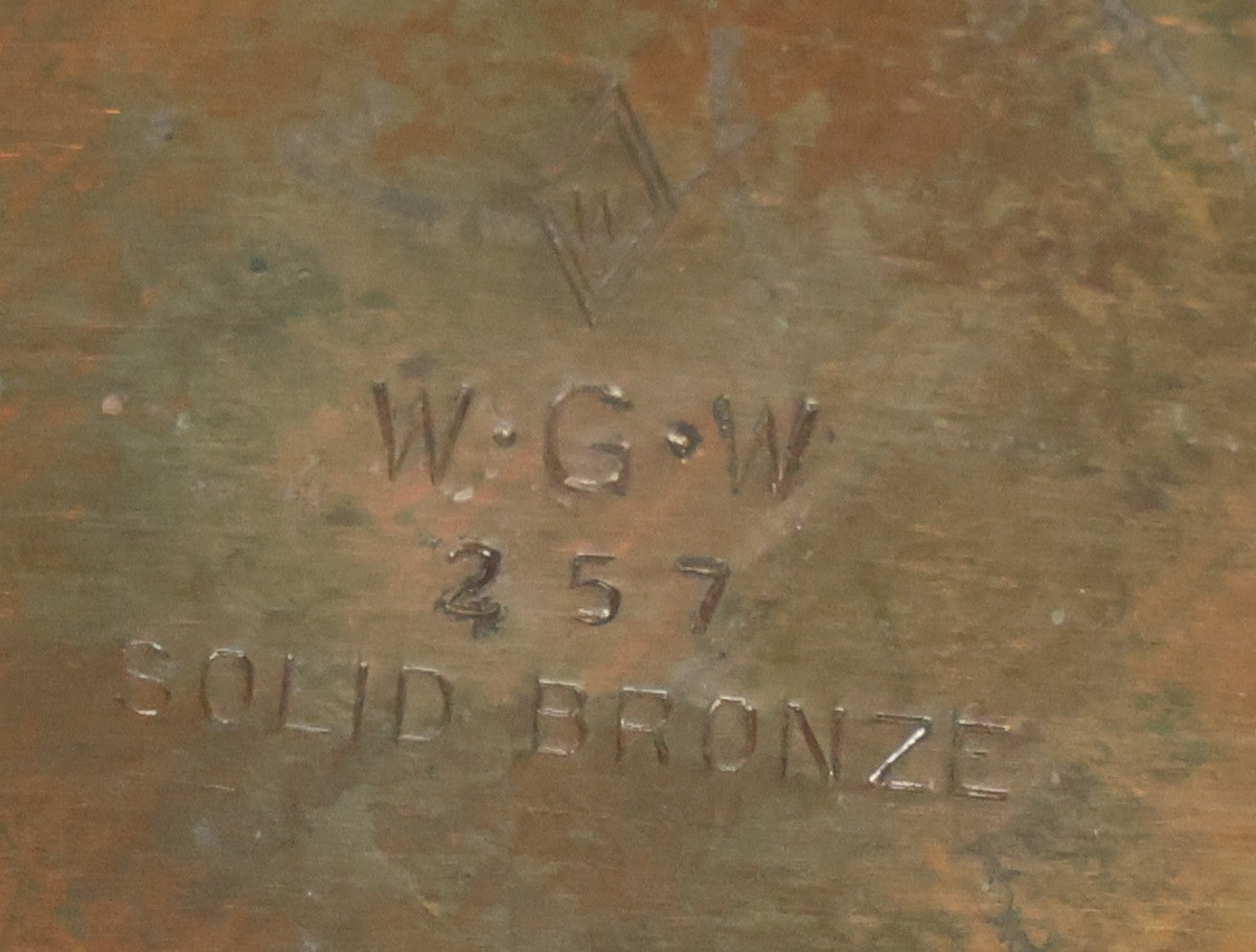 Lot 054 - Antique Solid Bronze Square Inkwell, Stamped “W.G.W.” With “W” In Diamond, “257,” And “Solid Bronze,” On Four Ball Feet, With Glass Insert, Circa Early 20th Century