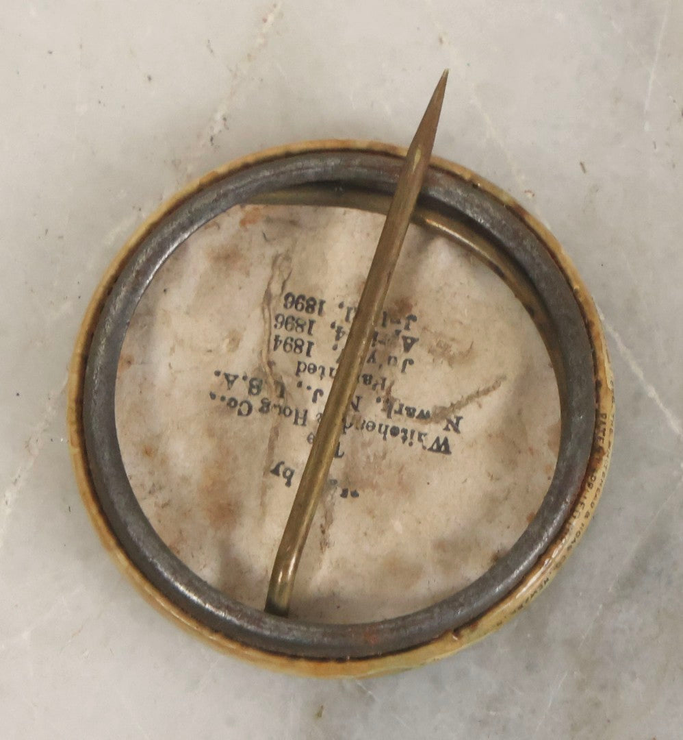Lot 056 - Antique “Remember The Maine” Celluloid Pinback Button With Battleship, Whitehead & Hoag Co., Newark, New Jersey, Patent 1896, 1-1/4" Diameter