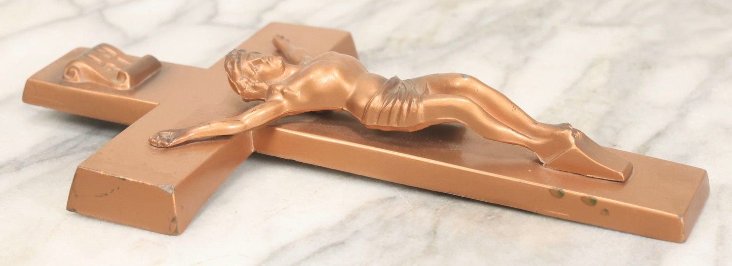 Lot 059 - Vintage Cast Metal Casket Crucifix With Bronze-Tone Finish, 6-3/8" x 10-1/8"