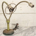 Lot 061 - Vintage Double Gooseneck Work Lamp In Original Lime Green Paint With Cast Iron Weighted Base, Working Condition, 16" H
