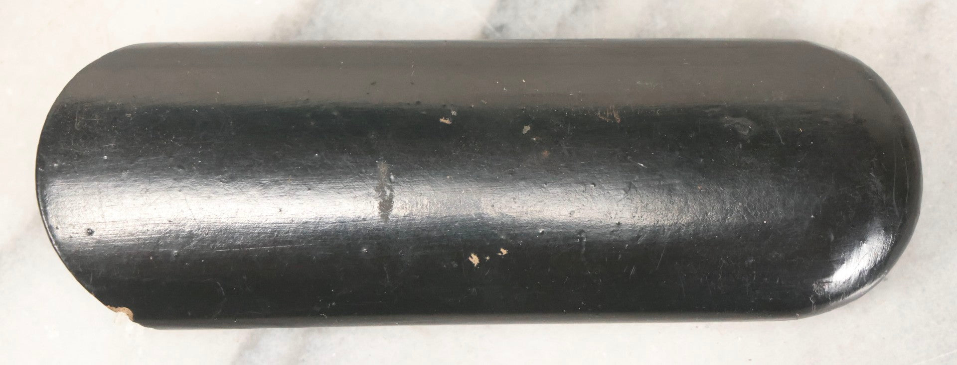 Lot 065 - Antique Brass Frame Eyeglasses With Blue-Green Tinted Lenses And Folding Side Extensions, In Black Lacquered Papier-Mâché Case With Gilt Detailing