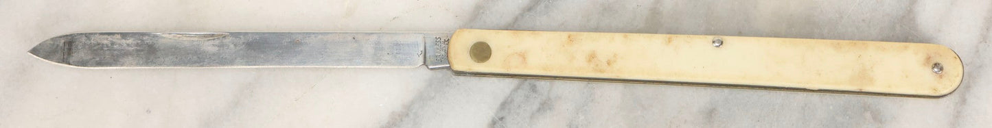 Lot 068 - Vintage Long And Narrow Pocket Knife With Bone Handle And 4.5" Blade, Colonial, Providence, Rhode Island, 5-7/8" L