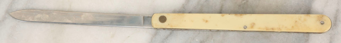 Lot 068 - Vintage Long And Narrow Pocket Knife With Bone Handle And 4.5" Blade, Colonial, Providence, Rhode Island, 5-7/8" L