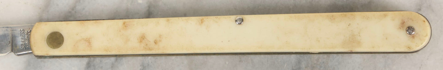 Lot 068 - Vintage Long And Narrow Pocket Knife With Bone Handle And 4.5" Blade, Colonial, Providence, Rhode Island, 5-7/8" L