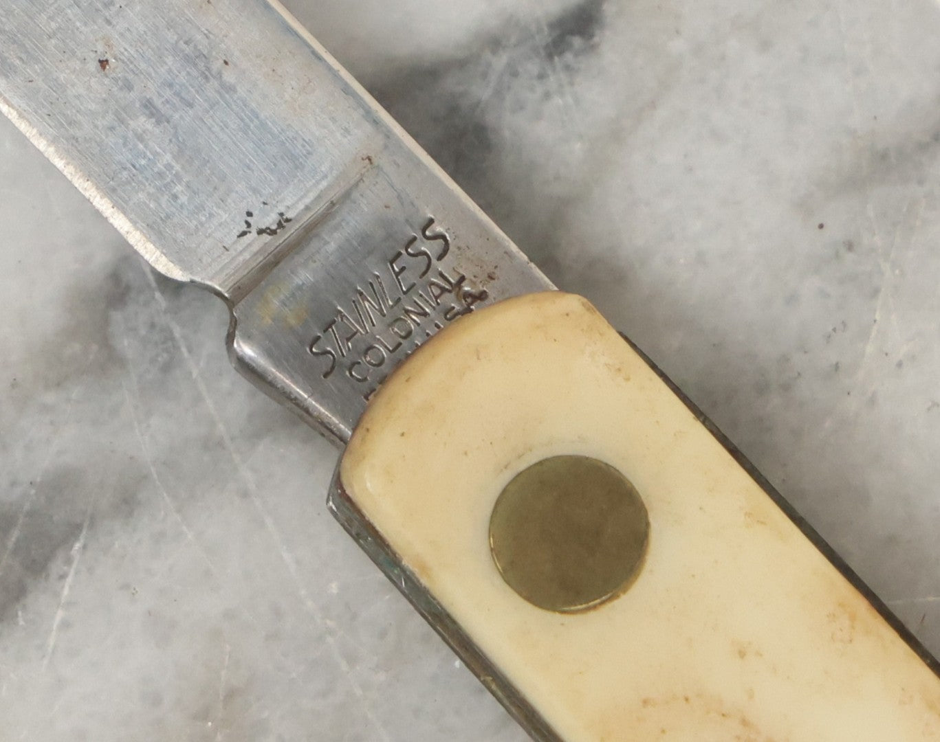 Lot 068 - Vintage Long And Narrow Pocket Knife With Bone Handle And 4.5" Blade, Colonial, Providence, Rhode Island, 5-7/8" L