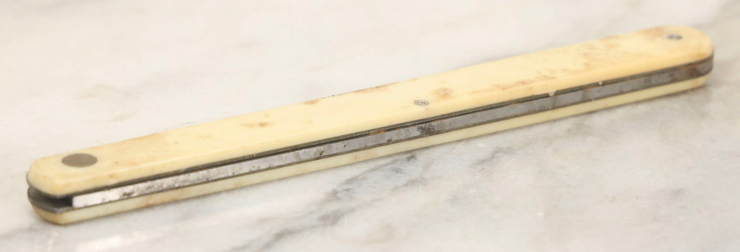 Lot 068 - Vintage Long And Narrow Pocket Knife With Bone Handle And 4.5" Blade, Colonial, Providence, Rhode Island, 5-7/8" L