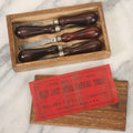 Lot 073 - Antique Boxed Set Of Five Cast Steel Wood-Handled Carving Tools By Millers Falls Company, Millers Falls, Massachusetts, In Wood Box With Original Paper Label