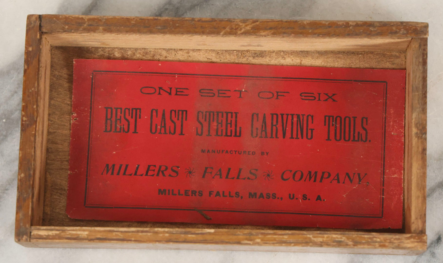 Lot 073 - Antique Boxed Set Of Five Cast Steel Wood-Handled Carving Tools By Millers Falls Company, Millers Falls, Massachusetts, In Wood Box With Original Paper Label