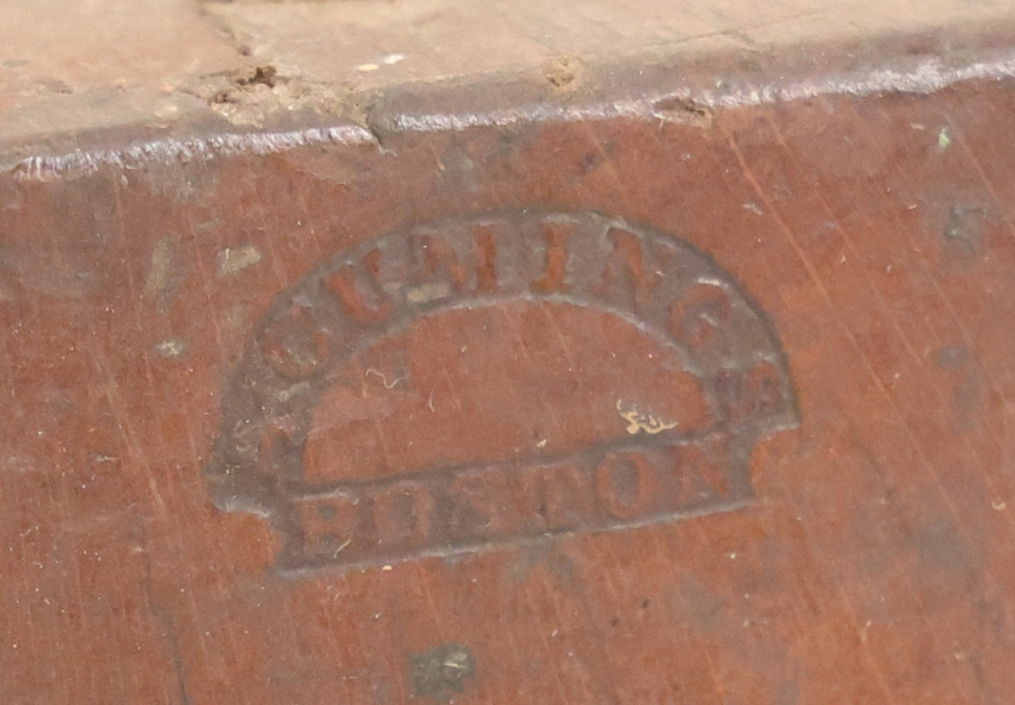 Lot 074 - Antique Handmade Coffin-Shaped Wood Plane With Engraved Pentagram Logo, Dated 1883, Marked U.A.C., Manufactured By A. Cumings, Boston, With Blade Present, 9-1/2" L
