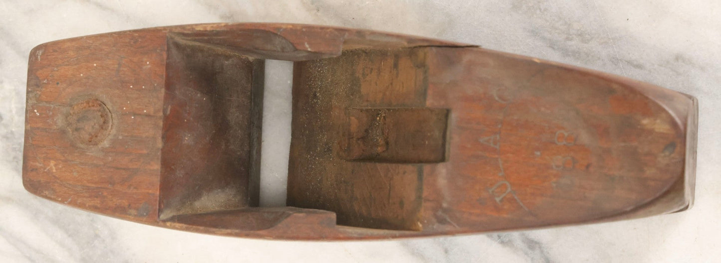 Lot 074 - Antique Handmade Coffin-Shaped Wood Plane With Engraved Pentagram Logo, Dated 1883, Marked U.A.C., Manufactured By A. Cumings, Boston, With Blade Present, 9-1/2" L
