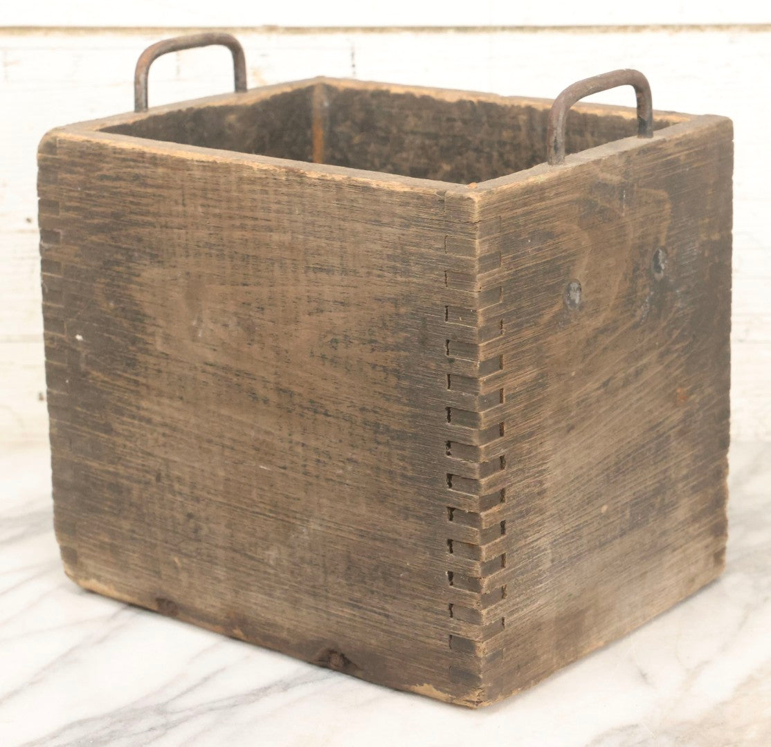 Lot 076 - Antique Finger-Jointed Wooden Box With Pressed Ford Logo And “X” Marking, Metal Side Handles, Possibly A Ford Motor Company Service Or Parts Box