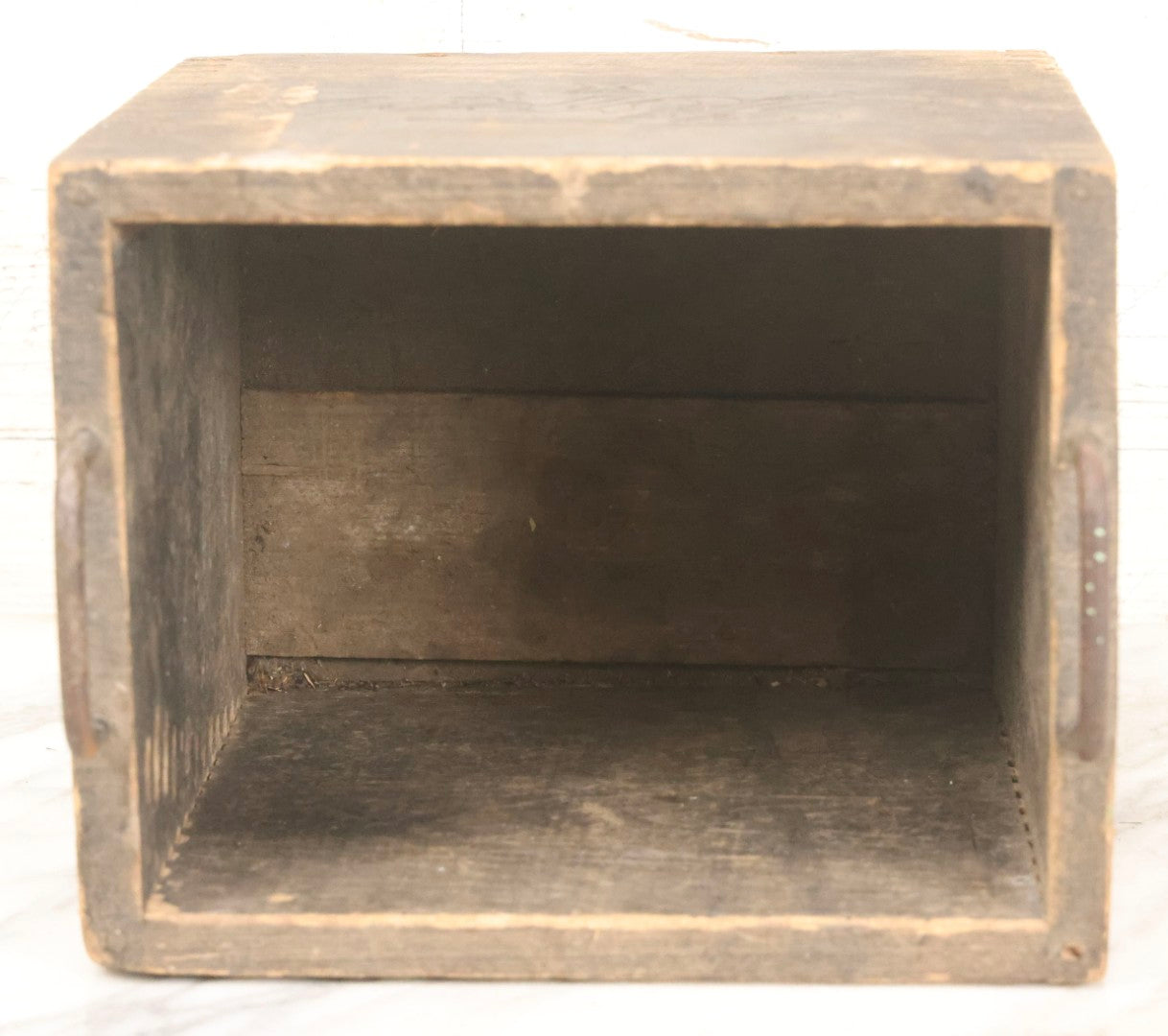 Lot 076 - Antique Finger-Jointed Wooden Box With Pressed Ford Logo And “X” Marking, Metal Side Handles, Possibly A Ford Motor Company Service Or Parts Box