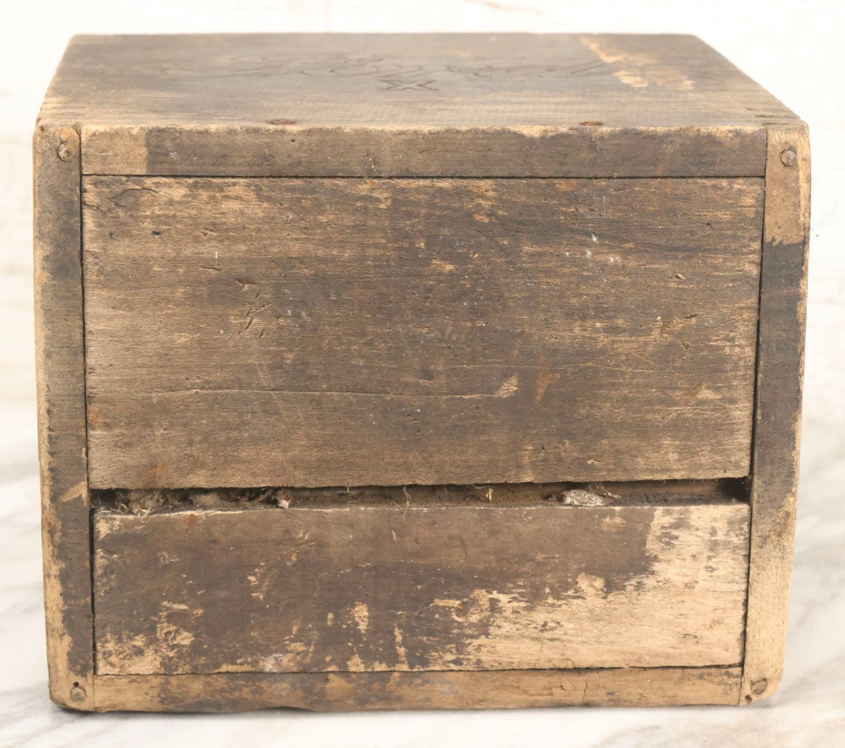 Lot 076 - Antique Finger-Jointed Wooden Box With Pressed Ford Logo And “X” Marking, Metal Side Handles, Possibly A Ford Motor Company Service Or Parts Box