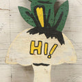 Lot 078 - Vintage Folk Art Scroll Cut Wood Frog On Mushroom With "Hi!" And "Bye" Painted Sides, 9-1/4" H