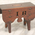 Lot 079 - Antique Folk Art Hand-Cut Wooden Razor Blade Disposal Box In The Form Of A Miniature Table Or Bench With Brass Hardware And Cut-Out Letters “I B”