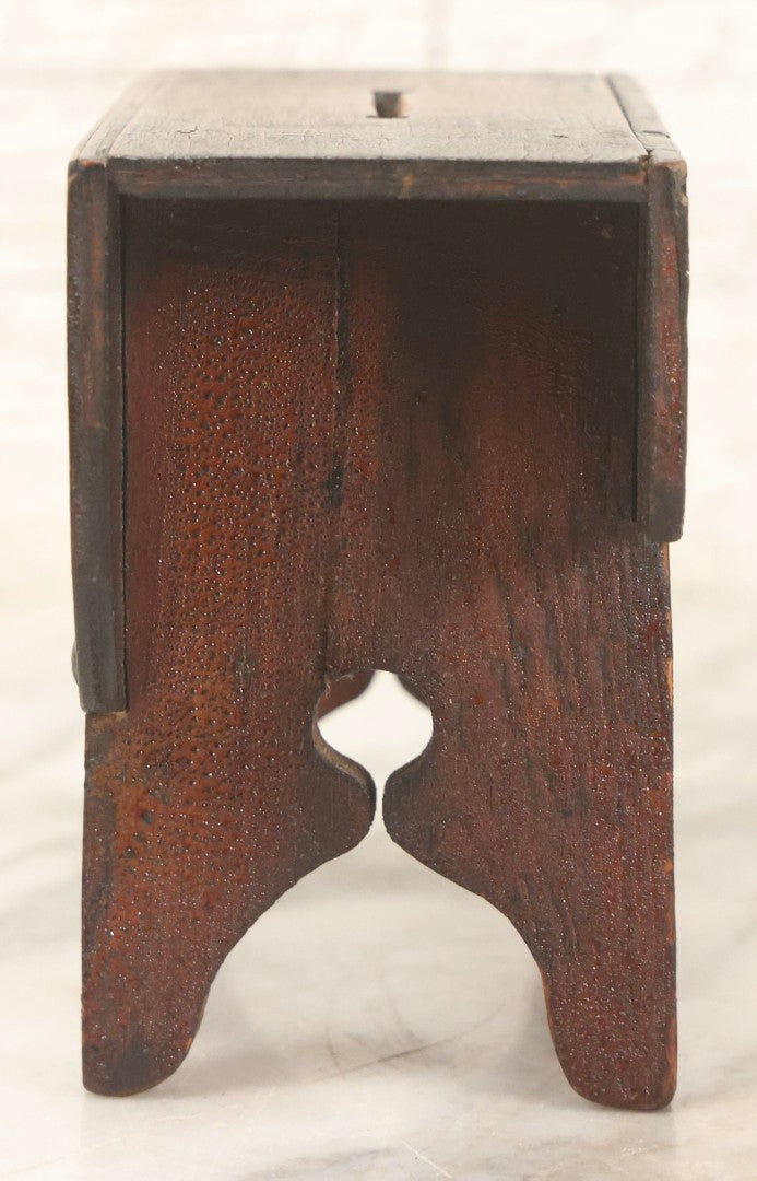Lot 079 - Antique Folk Art Hand-Cut Wooden Razor Blade Disposal Box In The Form Of A Miniature Table Or Bench With Brass Hardware And Cut-Out Letters “I B”