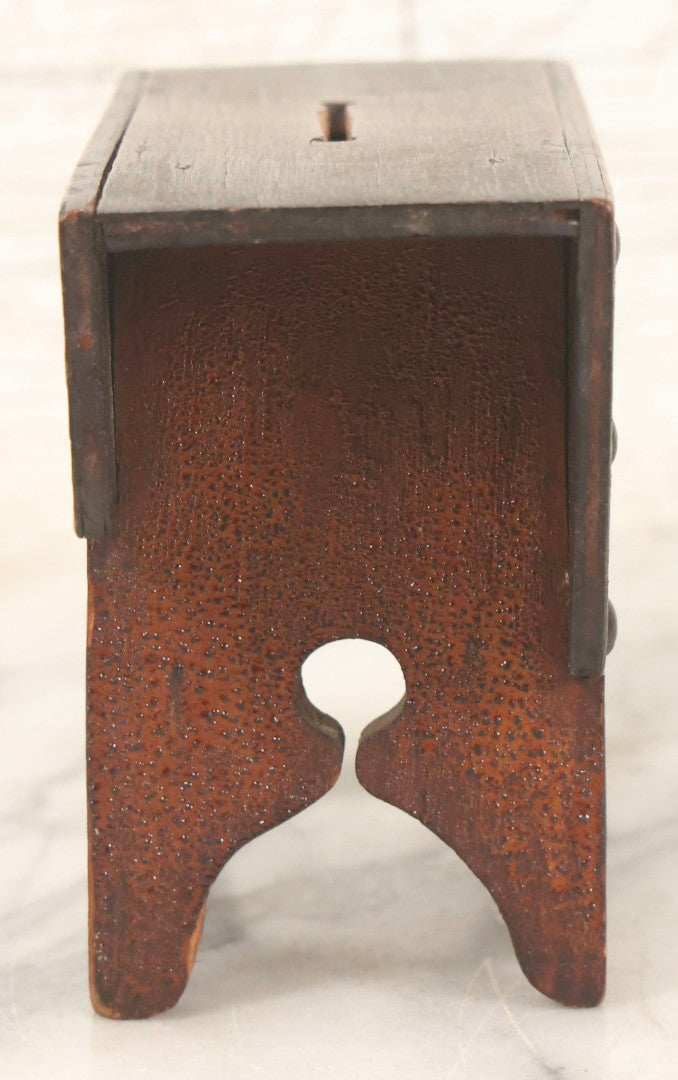 Lot 079 - Antique Folk Art Hand-Cut Wooden Razor Blade Disposal Box In The Form Of A Miniature Table Or Bench With Brass Hardware And Cut-Out Letters “I B”