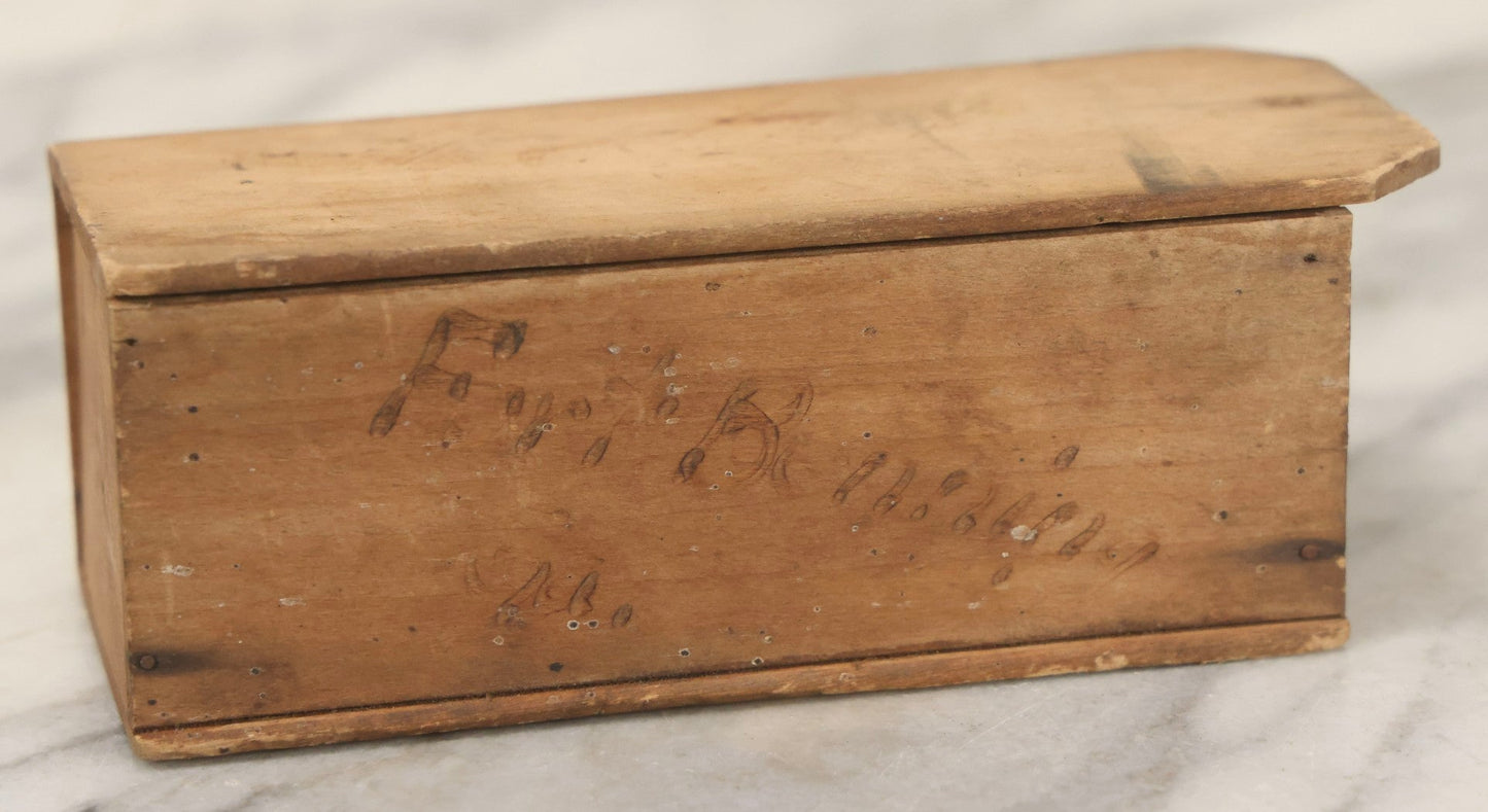 Lot 080 - Antique Folk Art Hand-Painted Pyrography Razor Blade Wall Box Inscribed “Fer Old Gay Blades 'Cracky!'”, Depicting Dancing Bearded Man, Fort Benning, Georgia, With Faint “Old Razor Blades” Text On Lid, In Red, Blue, And Yellow Paint