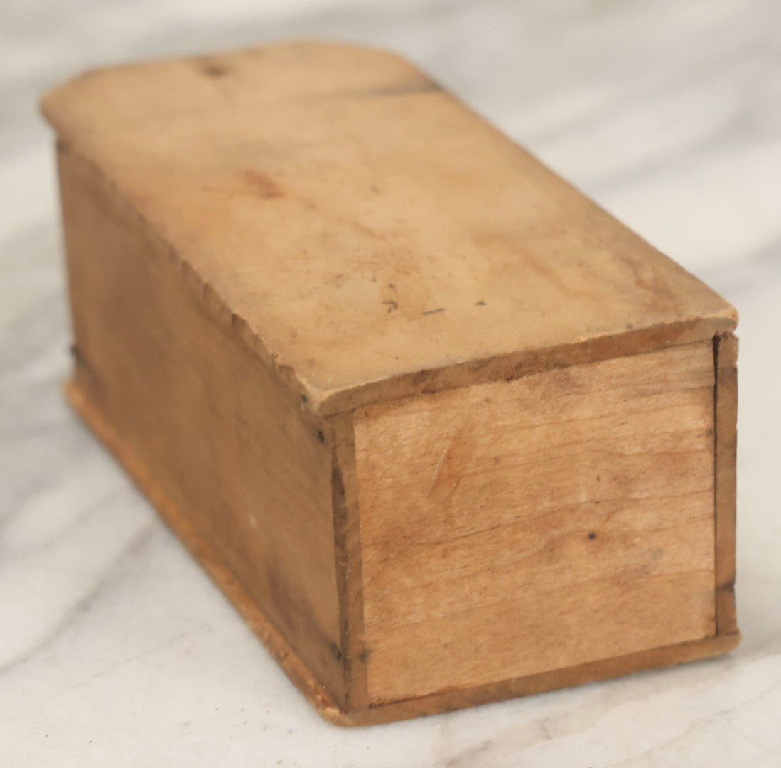 Lot 080 - Antique Folk Art Hand-Painted Pyrography Razor Blade Wall Box Inscribed “Fer Old Gay Blades 'Cracky!'”, Depicting Dancing Bearded Man, Fort Benning, Georgia, With Faint “Old Razor Blades” Text On Lid, In Red, Blue, And Yellow Paint